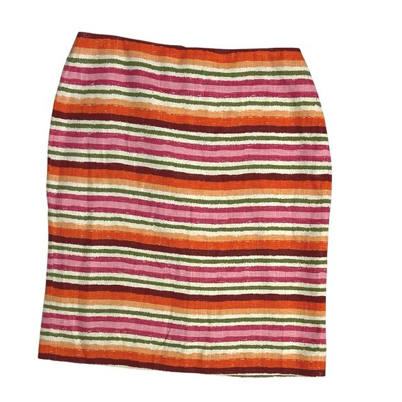 Talbots Striped Linen Pencil Straight Lined Mini Skirt Size 4 Spring Pink Orange - Picture 1 of 9